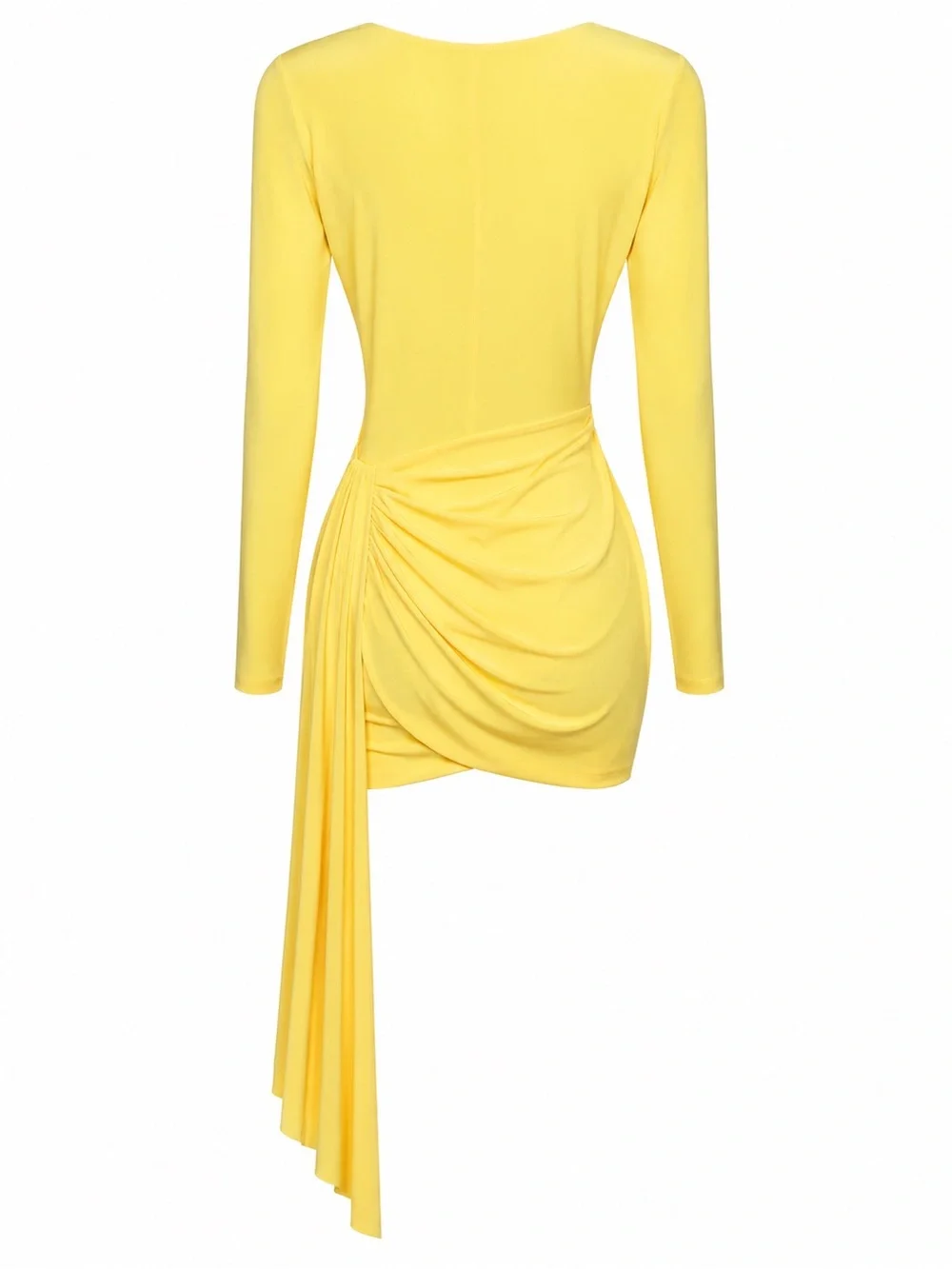 Yellow Long-Sleeve Draped Mini Dress - Picture 3 of 4
